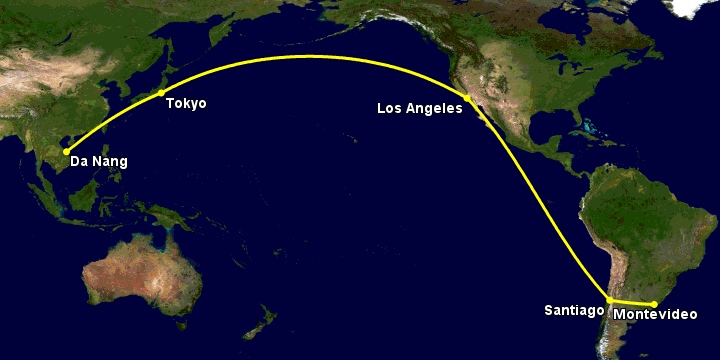 Bay từ Đà Nẵng đến Montevideo qua Tokyo, Los Angeles, Santiago
