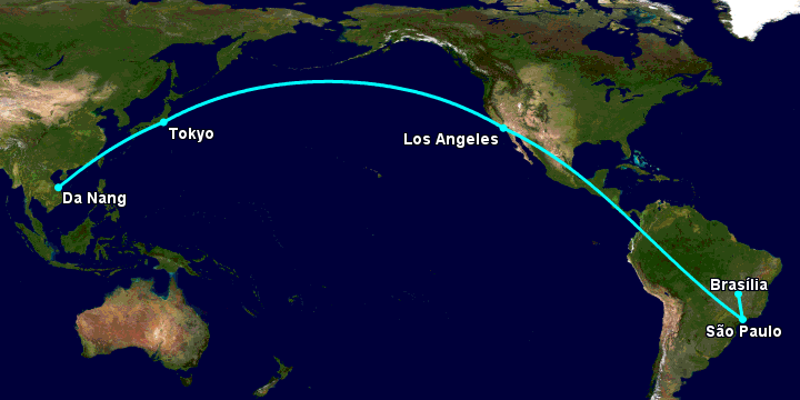 Bay từ Đà Nẵng đến Brasilia qua Tokyo, Los Angeles, Sao Paulo