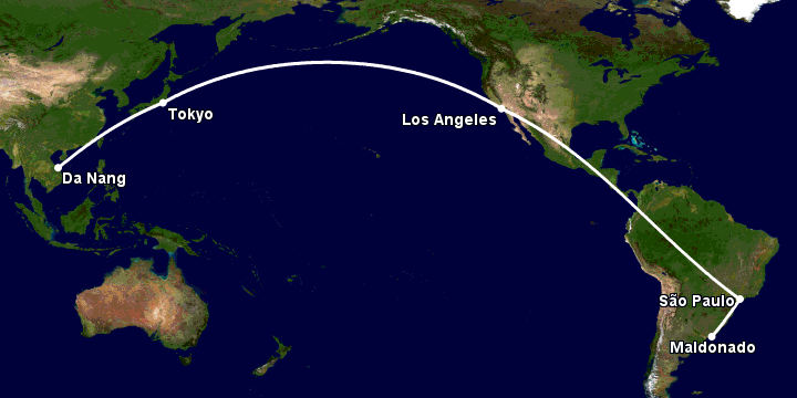 Bay từ Đà Nẵng đến Punta Del Este qua Tokyo, Los Angeles, Sao Paulo