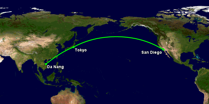 Bay từ Đà Nẵng đến San Diego qua Tokyo