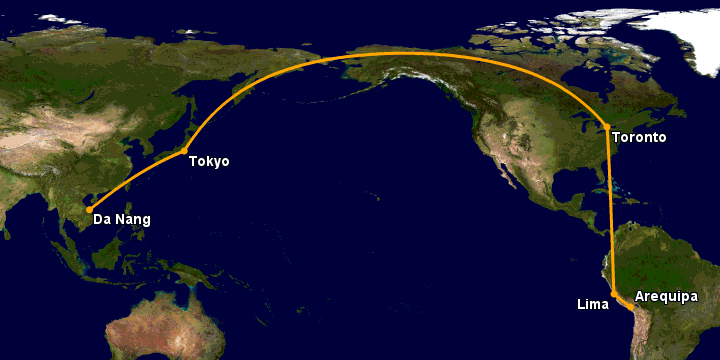 Bay từ Đà Nẵng đến Arequipa qua Tokyo, Toronto, Lima