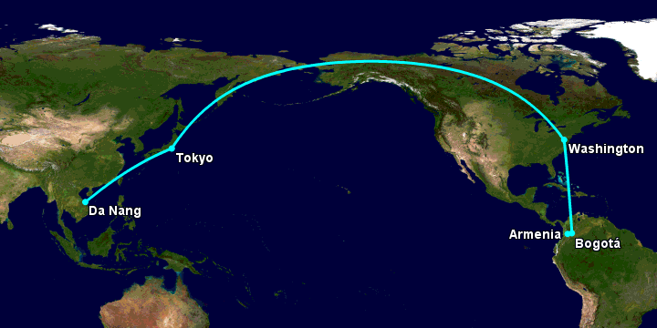 Bay từ Đà Nẵng đến Armenia qua Tokyo, Washington DC, Bogotá