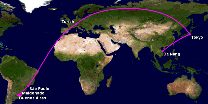 Bay từ Đà Nẵng đến Punta Del Este qua Tokyo, Zürich, Sao Paulo, Buenos Aires