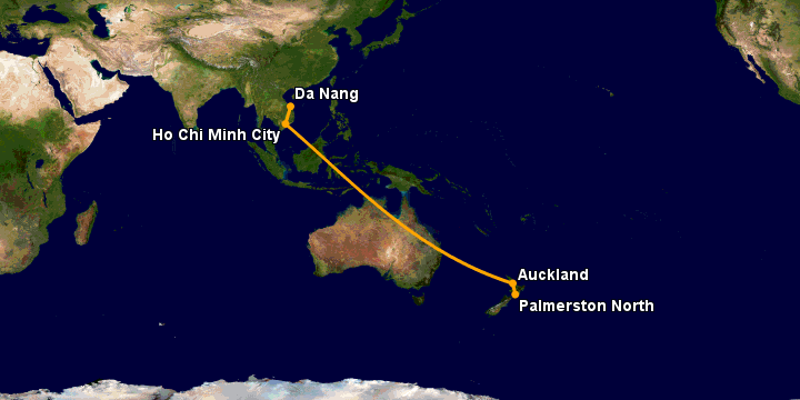 Bay từ Đà Nẵng đến Palmerston North qua TP HCM, Auckland