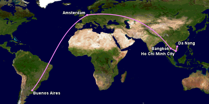 Bay từ Đà Nẵng đến Buenos Aires qua TP HCM, Bangkok, Amsterdam