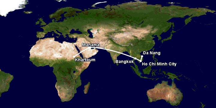 Bay từ Đà Nẵng đến Khartoum qua TP HCM, Bangkok, Bahrain Island