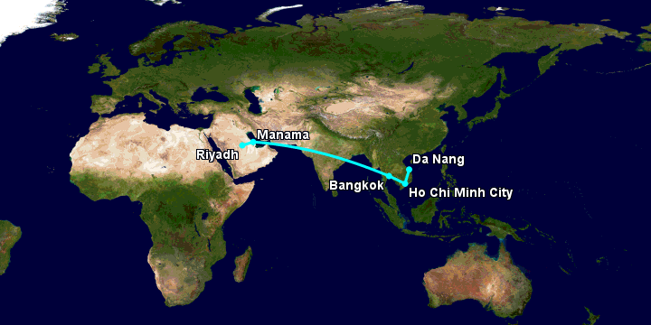 Bay từ Đà Nẵng đến Riyadh qua TP HCM, Bangkok, Bahrain Island