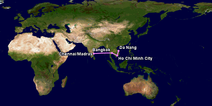 Bay từ Đà Nẵng đến Chennai qua TP HCM, Bangkok