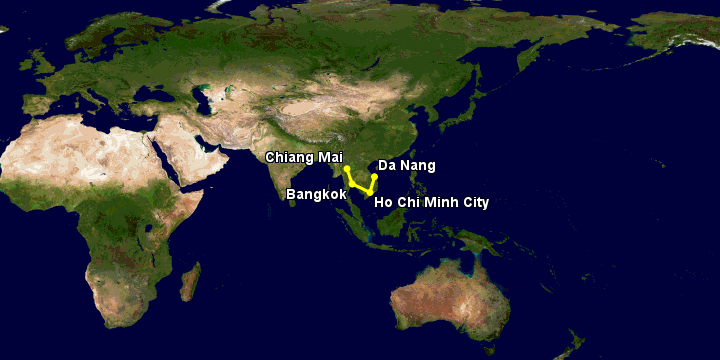 Bay từ Đà Nẵng đến Chiang Mai qua TP HCM, Bangkok