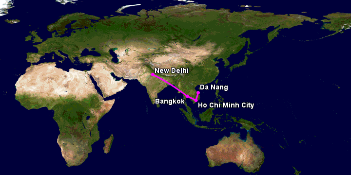 Bay từ Đà Nẵng đến Delhi qua TP HCM, Bangkok