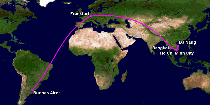 Bay từ Đà Nẵng đến Buenos Aires qua TP HCM, Bangkok, Frankfurt