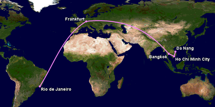 Bay từ Đà Nẵng đến Rio De Janeiro qua TP HCM, Bangkok, Frankfurt