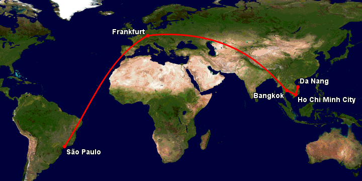 Bay từ Đà Nẵng đến Sao Paulo qua TP HCM, Bangkok, Frankfurt