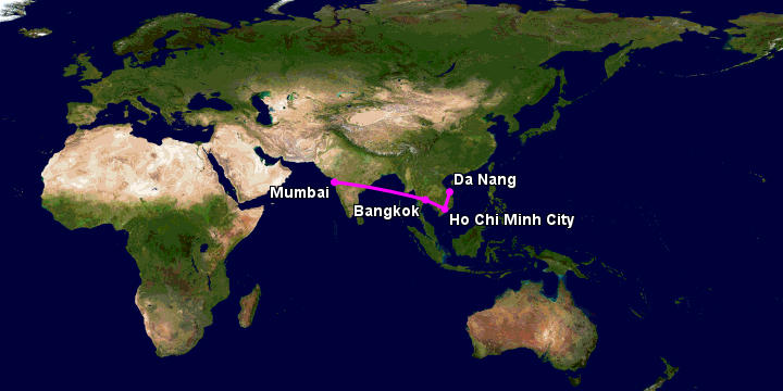 Bay từ Đà Nẵng đến Mumbai qua TP HCM, Bangkok