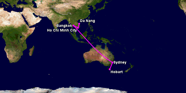 Bay từ Đà Nẵng đến Hobart qua TP HCM, Bangkok, Sydney