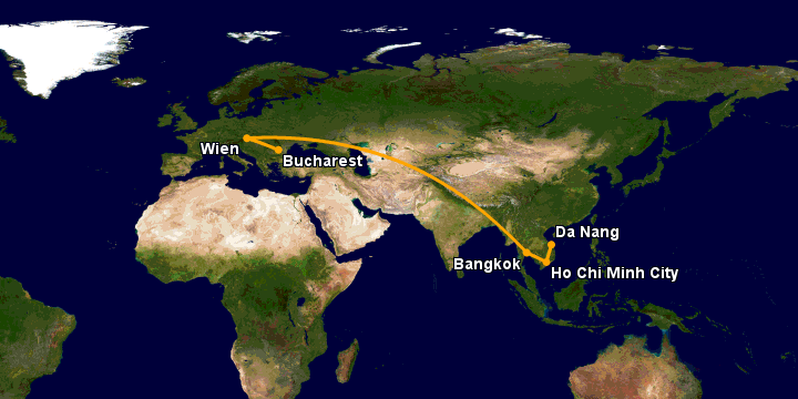 Bay từ Đà Nẵng đến Bucharest qua TP HCM, Bangkok, Vienna