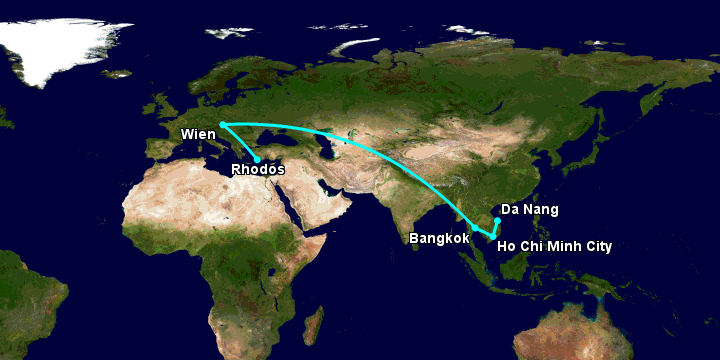 Bay từ Đà Nẵng đến Rhodes qua TP HCM, Bangkok, Vienna