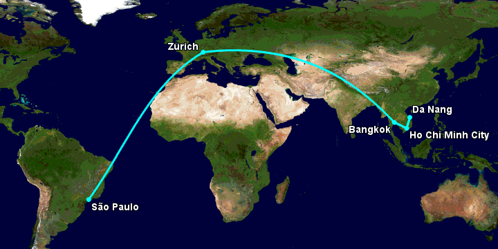 Bay từ Đà Nẵng đến Sao Paulo qua TP HCM, Bangkok, Zürich