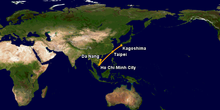 Bay từ Đà Nẵng đến Kagoshima qua TP HCM, Đài Bắc
