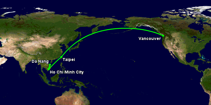 Bay từ Đà Nẵng đến Vancouver qua TP HCM, Đài Bắc