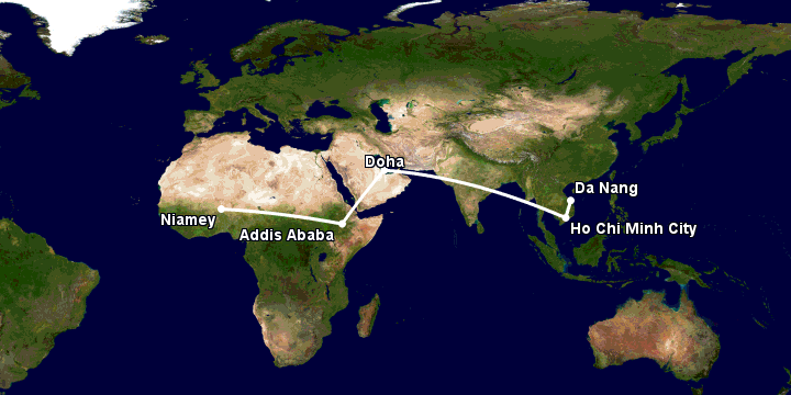 Bay từ Đà Nẵng đến Niamey qua TP HCM, Doha, Addis Ababa