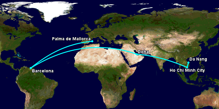 Bay từ Đà Nẵng đến Palma De Mallorca qua TP HCM, Doha, Barcelona