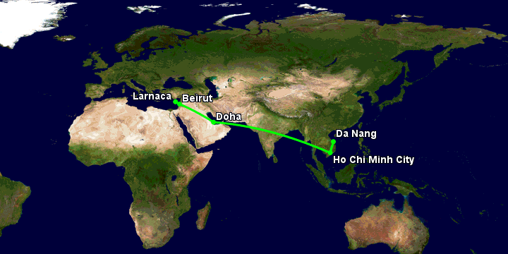 Bay từ Đà Nẵng đến Larnaca qua TP HCM, Doha, Beirut