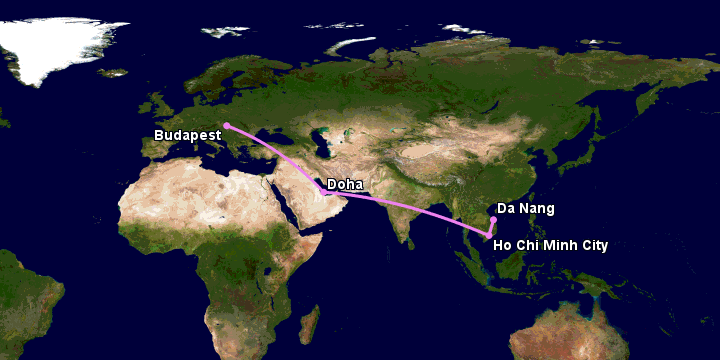 Bay từ Đà Nẵng đến Budapest qua TP HCM, Doha
