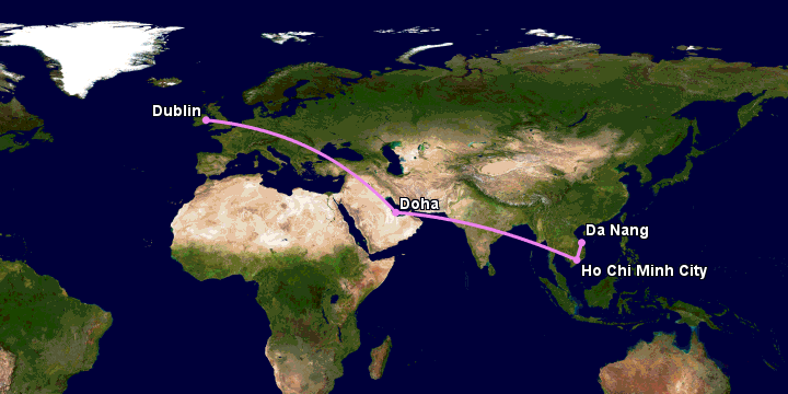 Bay từ Đà Nẵng đến Dublin qua TP HCM, Doha