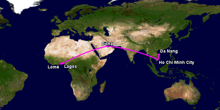Bay từ Đà Nẵng đến Lome qua TP HCM, Doha, Lagos