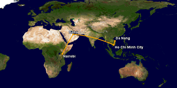 Bay từ Đà Nẵng đến Nairobi qua TP HCM, Doha