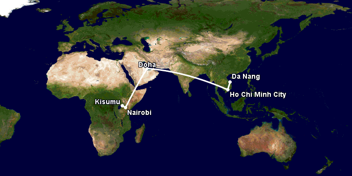 Bay từ Đà Nẵng đến Kisumu qua TP HCM, Doha, Nairobi