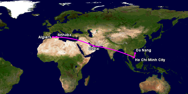 Bay từ Đà Nẵng đến Annaba qua TP HCM, Dubai, Algiers