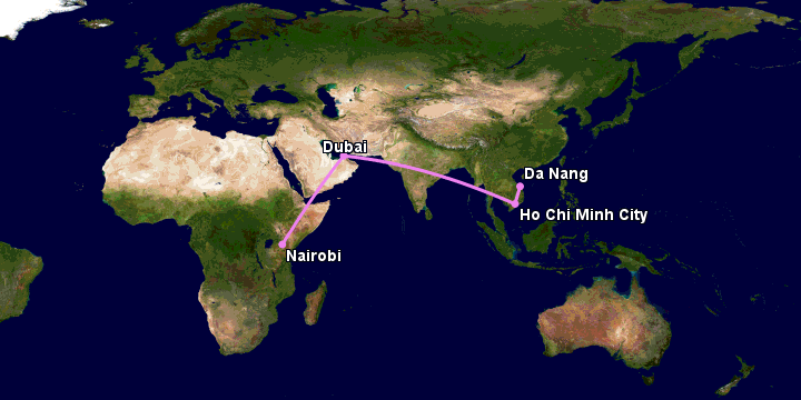 Bay từ Đà Nẵng đến Nairobi qua TP HCM, Dubai