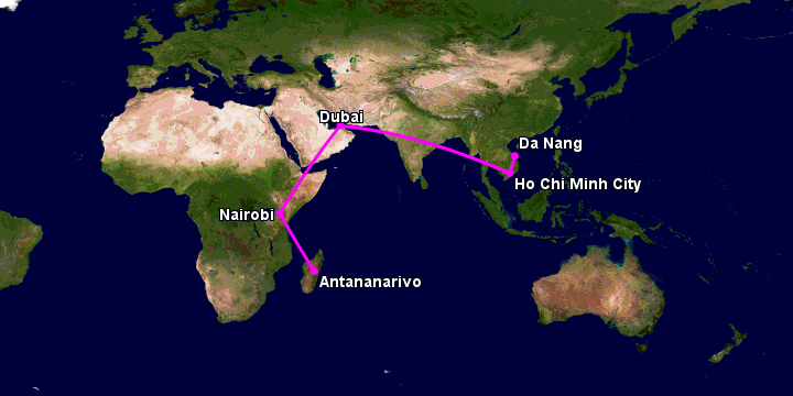 Bay từ Đà Nẵng đến Antananarivo qua TP HCM, Dubai, Nairobi