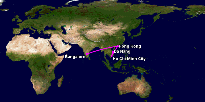 Bay từ Đà Nẵng đến Bangalore qua TP HCM, Hong Kong