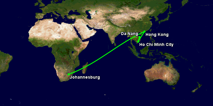Bay từ Đà Nẵng đến Johannesburg qua TP HCM, Hong Kong