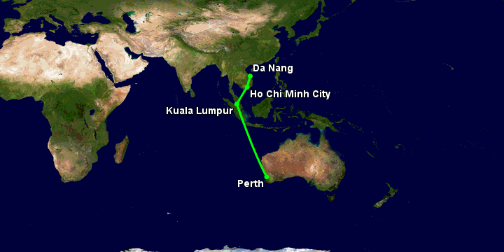 Bay từ Đà Nẵng đến Perth qua TP HCM, Kuala Lumpur