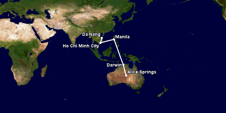 Bay từ Đà Nẵng đến Alice Springs qua TP HCM, Manila, Darwin