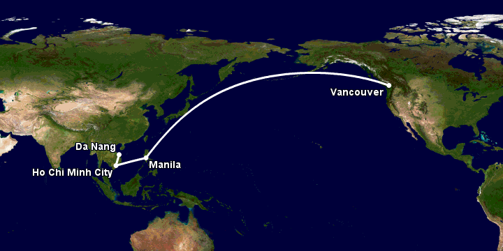 Bay từ Đà Nẵng đến Vancouver qua TP HCM, Manila