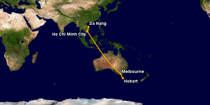 Bay từ Đà Nẵng đến Hobart qua TP HCM, Melbourne