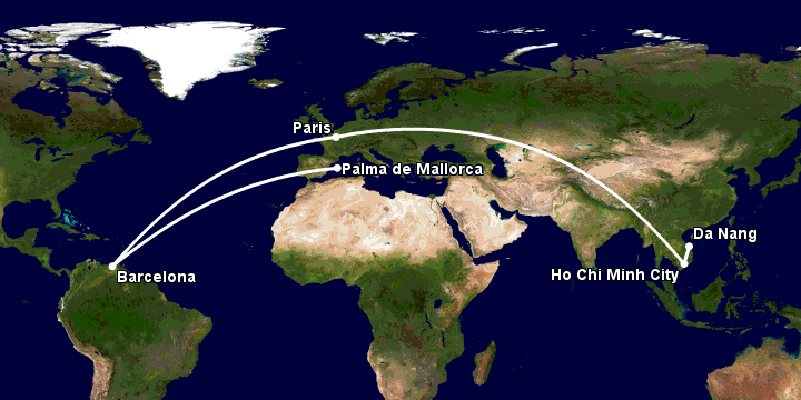 Bay từ Đà Nẵng đến Palma De Mallorca qua TP HCM, Paris, Barcelona