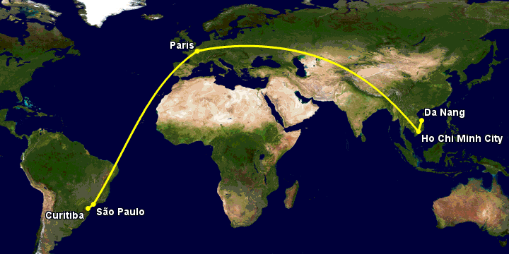 Bay từ Đà Nẵng đến Curitiba qua TP HCM, Paris, Sao Paulo