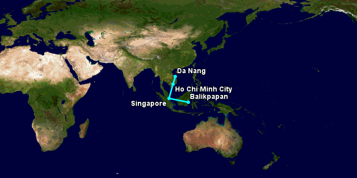 Bay từ Đà Nẵng đến Balikpapan qua TP HCM, Singapore