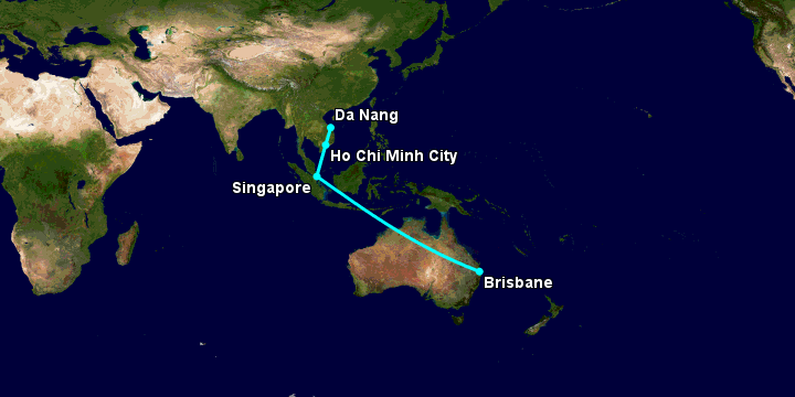 Bay từ Đà Nẵng đến Brisbane qua TP HCM, Singapore