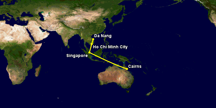 Bay từ Đà Nẵng đến Cairns qua TP HCM, Singapore