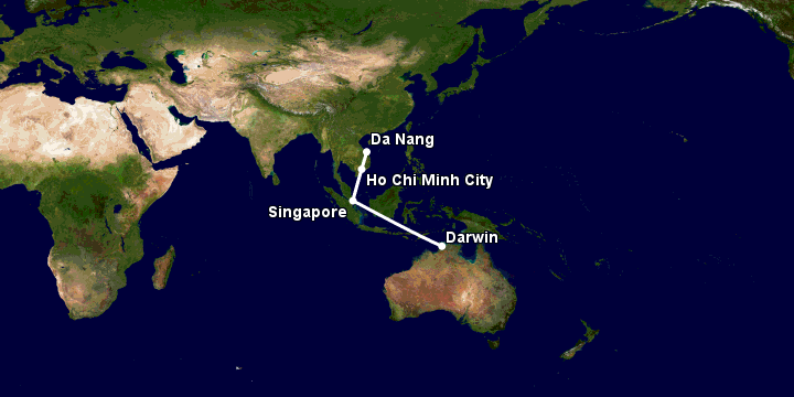 Bay từ Đà Nẵng đến Darwin qua TP HCM, Singapore