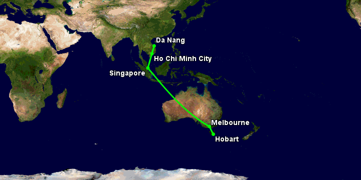Bay từ Đà Nẵng đến Hobart qua TP HCM, Singapore, Melbourne