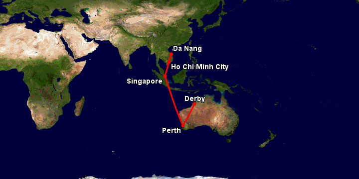 Bay từ Đà Nẵng đến Derby qua TP HCM, Singapore, Perth