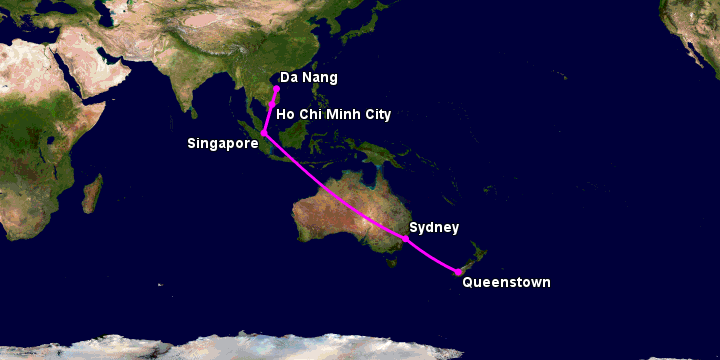 Bay từ Đà Nẵng đến Queenstown qua TP HCM, Singapore, Sydney